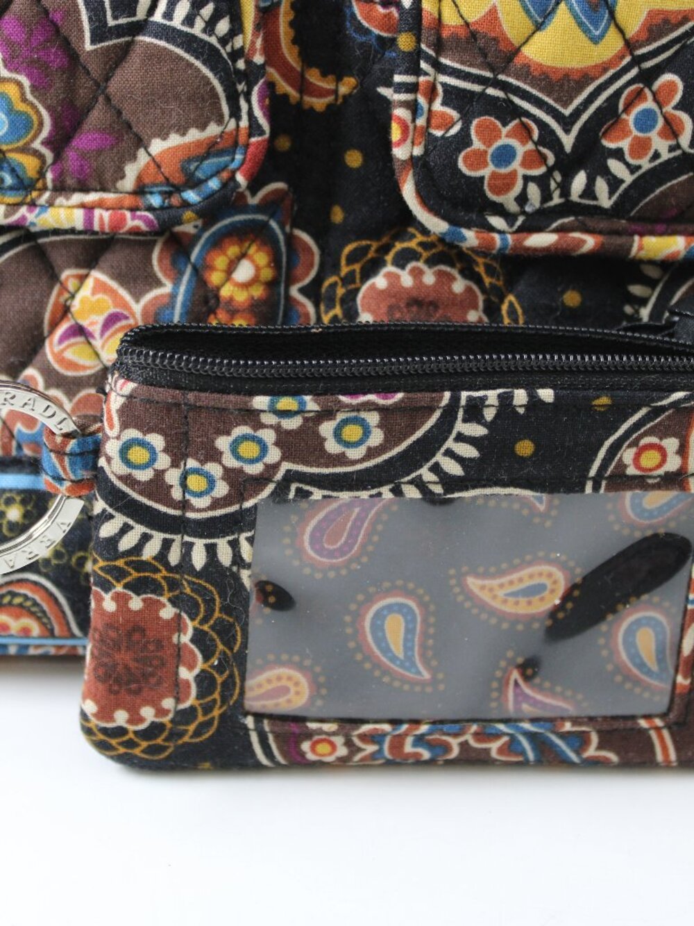 Vera Bradley Small 11X7.5" Floral Zipper Dark Brown Zip Wallet 2 Front Pockets
